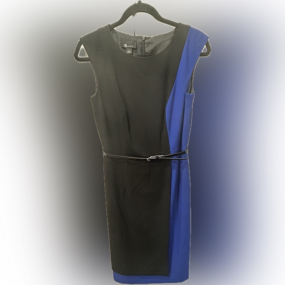 AB Studio Elegant Black and Blue Midi Dress